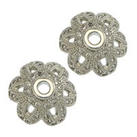 Messing Bead Cap, Flower, platineret, Micro Pave cubic zirconia, 12x11x5mm, Hole:Ca. 2mm, 20pc'er/Lot, Solgt af Lot