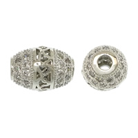 Perles cubes en laiton zircon Micro Pave, ovale, Plaqué de platine, pavé de micro zircon & creux, 11.50x8x8mm, Trou:Environ 2mm, 20PC/lot, Vendu par lot