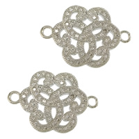 Cubic Zirconia Micro Pave Brass Connector, Flower, platinum plated, micro pave cubic zirconia & 1/1 loop, 22x15.50x2mm, Hole:Approx 2mm, 20PCs/Lot, Sold By Lot