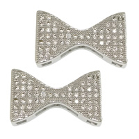 Cubic Zirconia Micro Pave Brass Beads, Bowknot, platinum plated, multihole & micro pave cubic zirconia, 18x11x3.50mm, Hole:Approx 8x1mm, 20PCs/Lot, Sold By Lot