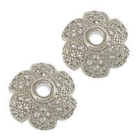 Messing Bead Cap, Flower, platineret, Micro Pave cubic zirconia, 10.50x11x4.50mm, Hole:Ca. 2mm, 20pc'er/Lot, Solgt af Lot