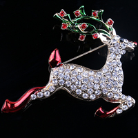 Christmas Brooches, Tibetan Style, Deer, gold color plated, Christmas jewelry & enamel & with rhinestone, nickel, lead & cadmium free, 57x46mm, Sold By PC