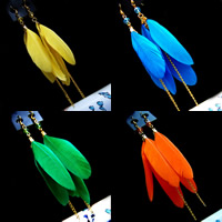 Fashion Feather Earring with iron chain & Crystal brass earring hook gold color plated faceted 120mm Sold By Lot