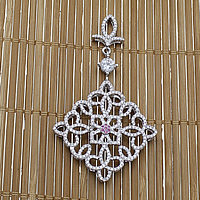 Cubic Zirconia Micro Pave Brass Pendant, Flower, platinum plated, micro pave cubic zirconia, nickel, lead & cadmium free, 66mm, 38x38x5mm, Hole:Approx 1.2mm, 5PCs/Lot, Sold By Lot