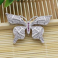 Cubic Zirconia Micro Pave Brass Pendant, Butterfly, platinum plated, micro pave cubic zirconia, nickel, lead & cadmium free, 36x24x5.50mm, Hole:Approx 2mm, 10PCs/Lot, Sold By Lot