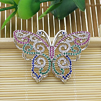 Cubic Zirconia Micro Pave Brass Pendant, Butterfly, platinum plated, micro pave cubic zirconia, nickel, lead & cadmium free, 41x30x7.50mm, Hole:Approx 4.5mm, 5PCs/Lot, Sold By Lot