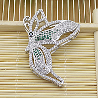 Cubic Zirconia Micro Pave Brass Pendant, Butterfly, platinum plated, multihole & micro pave cubic zirconia, nickel, lead & cadmium free, 30x45x6mm, Hole:Approx 1.5mm, 5PCs/Lot, Sold By Lot
