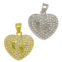 Cubic Zirconia Micro Pave Brass Pendant, Heart, plated, micro pave cubic zirconia, more colors for choice, nickel, lead & cadmium free, 15.50x17x2mm, Hole:Approx 3.5x4mm, 20PCs/Lot, Sold By Lot