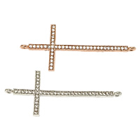 Cubic Zirconia Micro Pave Brass Connector, Cross, plated, micro pave cubic zirconia & 1/1 loop, more colors for choice, nickel, lead & cadmium free, 39x16x3mm, Hole:Approx 1.2mm, 20PCs/Lot, Sold By Lot