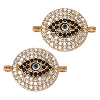 Evil Eye Connector, Brass, Flat Round, real rose gold plated, evil eye pattern & micro pave cubic zirconia & epoxy gel & 1/1 loop, nickel, lead & cadmium free, 20x15x2.50mm, Hole:Approx 1x1.5mm, 20PCs/Lot, Sold By Lot