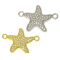 Cubic Zirconia Micro Pave Brass Connector, Starfish, plated, micro pave cubic zirconia & 1/1 loop, more colors for choice, nickel, lead & cadmium free, 23x17x2.50mm, Hole:Approx 1.8mm, 20PCs/Lot, Sold By Lot