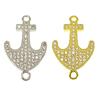 Cubic Zirconia Micro Pave Brass Connector, Anchor, plated, nautical pattern & micro pave cubic zirconia & 1/1 loop, more colors for choice, nickel, lead & cadmium free, 15x24x2mm, Hole:Approx 1.2mm, 20PCs/Lot, Sold By Lot