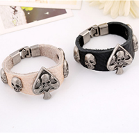 Men Bracelet Cowhide with Zinc Alloy Skull antique silver color plated nickel lead & cadmium free 25mm Length Approx 7.87 Inch Sold By Lot