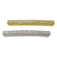 Cubic Zirconia Micro Pave Brass Beads, Curved Tube, plated, micro pave cubic zirconia, more colors for choice, nickel, lead & cadmium free, 34x4.50x4.50mm, Hole:Approx 2x2mm, 10PCs/Lot, Sold By Lot