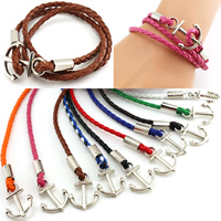 PU Leather Cord Bracelets, with Tibetan Style, with 1lnch extender chain, Anchor, platinum color plated, nautical pattern & 3-strand, more colors for choice, 4mm, Length:Approx 24.4 Inch, 20PCs/Lot, Sold By Lot