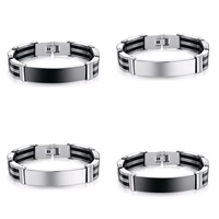 Men Bracelet, Stainless Steel, with Silicone, for man, more colors for choice, 55x13mm, Length:Approx 8 Inch, 5Strands/Lot, Sold By Lot