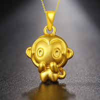 24K Gold Pendant, Monkey, 14x22mm, Hole:Approx 3mm, Sold By PC