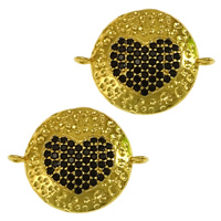 Cubic Zirconia Micro Pave Brass Connector, Flat Round, real gold plated, micro pave cubic zirconia & 1/1 loop & hammered, nickel, lead & cadmium free, 19x15x3mm, Hole:Approx 1mm, 10PCs/Lot, Sold By Lot