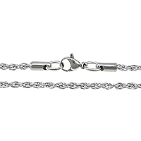Rozsdamentes acél Nekclace Chain, Stainless Steel, kötél lánc, az eredeti szín, 2mm, Hossz Kb 22 inch, 50Strands/Lot, Által értékesített Lot