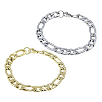 Bijoux bracelet en acier inoxydable, Placage, chaîne Figaro, plus de couleurs à choisir, 20x9.5x2.5mm, 14x9.5x2.5mm, Longueur:Environ 9 pouce, 20Strandstoron/lot, Vendu par lot