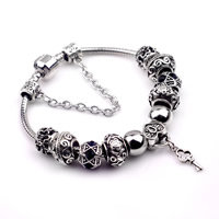 European Bracelet Zinc Alloy with brass chain antique silver color plated charm bracelet & with rhinestone nickel lead & cadmium free 3mm Sold By Lot