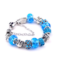 European Bracelet Zinc Alloy with brass chain & Lampwork antique silver color plated & with rhinestone nickel lead & cadmium free 3mm Sold By Lot