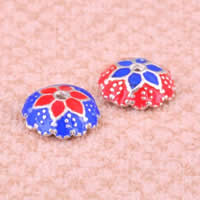 925 Sterling Silver Bead Cap, Flower, epoxy gel, mixed colors, 7.4x2.6mm, Hole:Approx 1mm, 10PCs/Bag, Sold By Bag