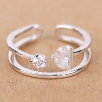 925 Sterling Silver Cuff Finger Ring, open & with cubic zirconia, 9mm, US Ring Size:5.5, 5PCs/Lot, Sold By Lot
