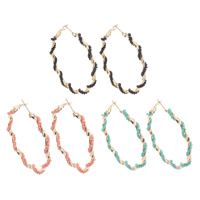 Jern Hoop Earring, med Glas Seed Beads, guldfarve belagt, flere farver til valg, nikkel, bly & cadmium fri, 52x55x4mm, Solgt af par