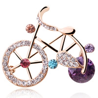 Rhinestone Brooch Zinc Alloy with Crystal Bike rose gold color plated faceted & with rhinestone multi-colored nickel lead & cadmium free Sold By PC
