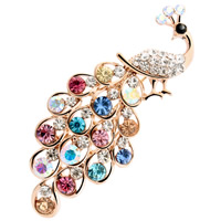 Rhinestone Brooch Zinc Alloy Peacock gold color plated with rhinestone multi-colored nickel lead & cadmium free Sold By PC