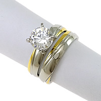 Cubic Zirconia acero inoxidable anillo de dedo conjunto, chapado, con circonia cúbica & 2-tono, 7mm, 4mm, tamaño:7, 20Setsset/Grupo, 2PCs/Set, Vendido por Grupo