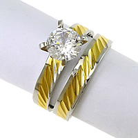 Cubic Zirconia Stainless Steel Finger Ring Sæt, forgyldt, blomst cut & med cubic zirconia & to tone, 7mm, 4mm, Størrelse:8, 20sæt/Lot, 2pc'er/sæt, Solgt af Lot