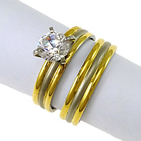 Cubic Zirconia Stainless Steel Finger Ring Set plated with cubic zirconia & two tone 8mm 5mm US Ring  Sold By Lot