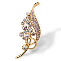 Rhinestone Brooch Zinc Alloy Flower gold color plated with rhinestone nickel lead & cadmium free Sold By PC