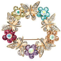 Rhinestone Brooch Zinc Alloy Butterfly rose gold color plated with rhinestone nickel lead & cadmium free Sold By PC