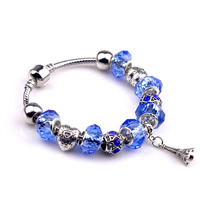 European Bracelet Zinc Alloy with brass chain & Crystal antique silver color plated charm bracelet & faceted & with rhinestone nickel lead & cadmium free 3mm Sold By Lot