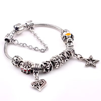 European Bracelet Zinc Alloy with brass chain antique silver color plated charm bracelet & enamel & with rhinestone nickel lead & cadmium free 3mm Sold By Lot