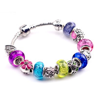 European Bracelet Zinc Alloy with brass chain & Lampwork antique silver color plated & enamel & with rhinestone & colorful powder nickel lead & cadmium free 3mm Sold By Lot