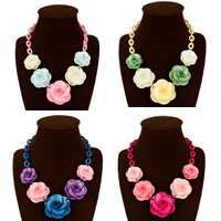 Acrylic Necklace, with 3lnch extender chain, Flower, oval chain, more colors for choice, 55mm, Length:Approx 18 Inch, 3Strands/Lot, Sold By Lot