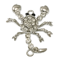 Animal Tibetan Style Connector, Lobster, platinum color plated, with rhinestone & 1/1 loop, nickel, lead & cadmium free, 34x41x6.50mm, Hole:Approx 2.5mm, 100PCs/Lot, Sold By Lot