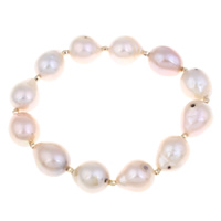 Bracelet en perles de culture d'eau douce, perle d'eau douce cultivée, avec laiton, Baroque, naturel, violet, 11-12mm, Vendu par Environ 7 pouce brin