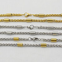 Stainless Steel Chain Necklace, plated, wheat chain, more colors for choice, 8.5x5mm, 4mm, Length:Approx 23.5 Inch, 10Strands/Lot, Sold By Lot