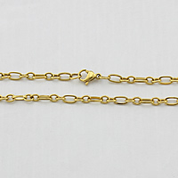 Stainless Steel Chain halskæde, guldfarve belagt, oval kæde, 6x3x0.5mm, 4x3x0.5mm, Solgt Per Ca. 19 inch Strand