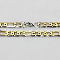 Stainless Steel Chain Necklace, plated, figaro chain & two tone, 16x7x2mm, 12x7x2mm, Length:Approx 24 Inch, 10Strands/Lot, Sold By Lot