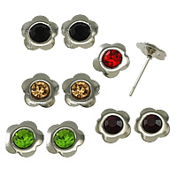 Stainless Steel Stud Earrings, Flower, without earnut & with rhinestone, more colors for choice, 8x8x3.5mm, 0.7mm, 500PCs/Lot, Sold By Lot