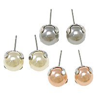 Stainless Steel Øreringe Indlæg, med Glass Pearl, uden earnut, flere farver til valg, 8x8x8.5mm, 0.7mm, 500pc'er/Lot, Solgt af Lot
