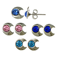 Stainless Steel Stud Earrings Moon with rhinestone Sold By Lot