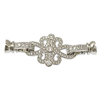 Brass Fold Over Clasp, Flower, platinum plated, with end cap & micro pave cubic zirconia, 43mm, 13x6x7.5mm, 24x16x3mm, Hole:Approx 5mm, 5Sets/Lot, Sold By Lot