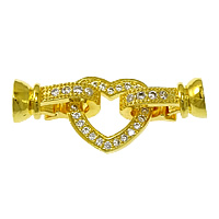 Brass Fold Over Clasp Heart real gold plated with end cap & micro pave cubic zirconia 30mm  Approx 5mm Sold By Lot